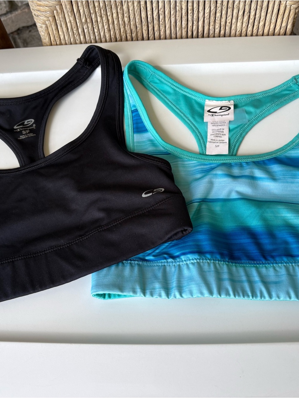 Champion Racerback Sports Bras - Black & Aqua Striped